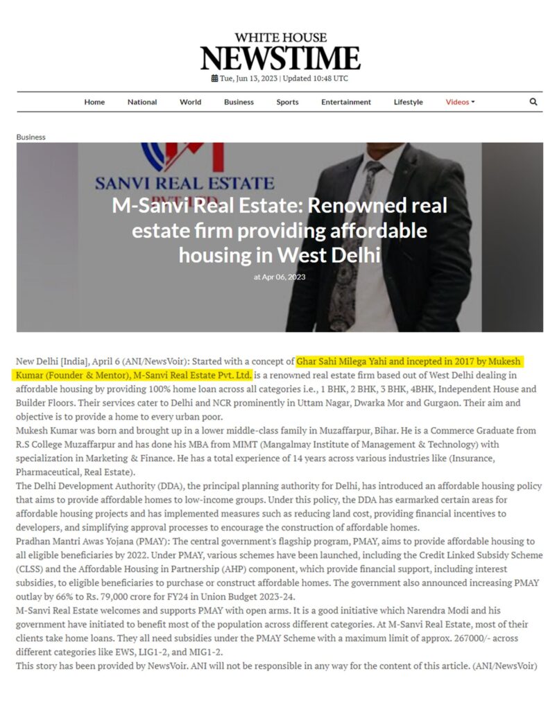 Sanvi Estate in White House News