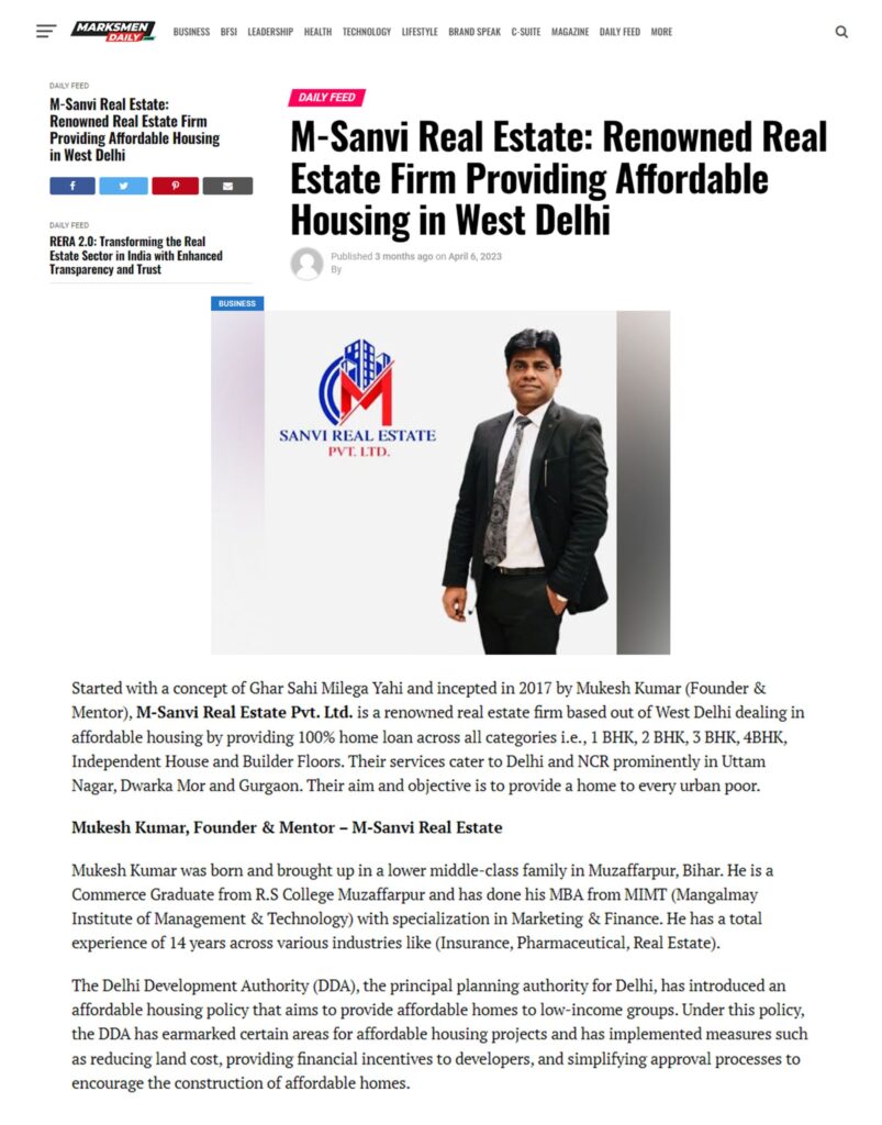 Sanvi Real Estate in Marksmen Daily