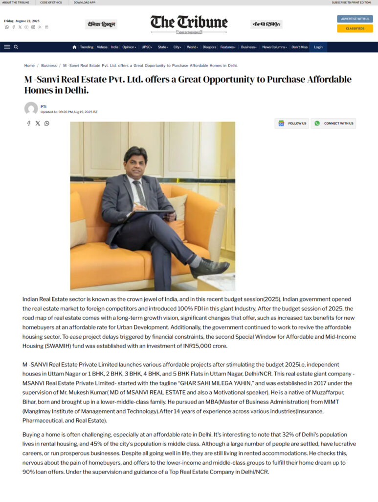 Sanvi Real Estate in Tribune India