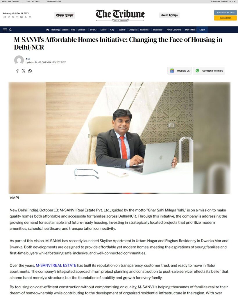 M-Sanvi Real Estate in Tribune India